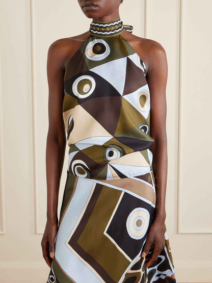 Retro Geometrische Print Asymmetrische Rok Twee-delige Set