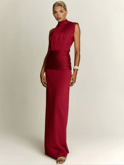 Elegante Asymmetrische Halslijn Geplooide Maxi Jurk