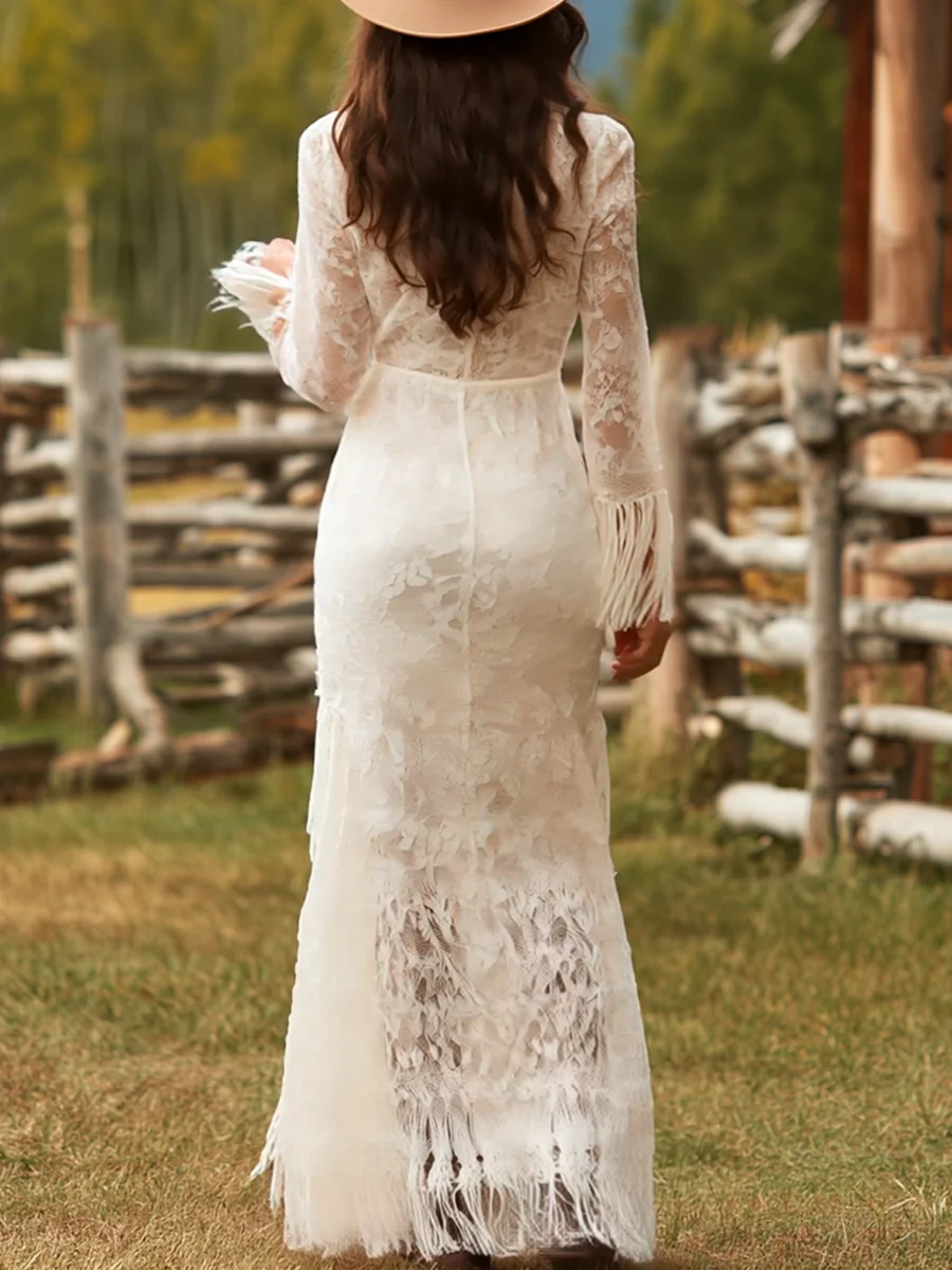 Retro Kanten Irregulier Tassel Maxi Jurk