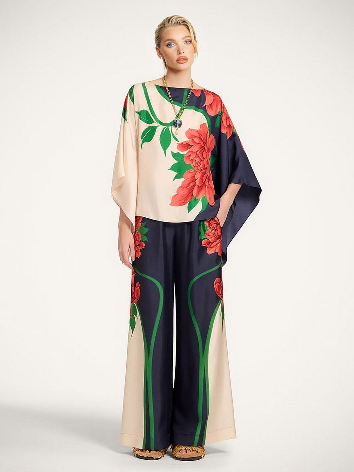 Paisley Print Asymmetrische Mouw Shirt & Brede Pantalon Twee-delige Set