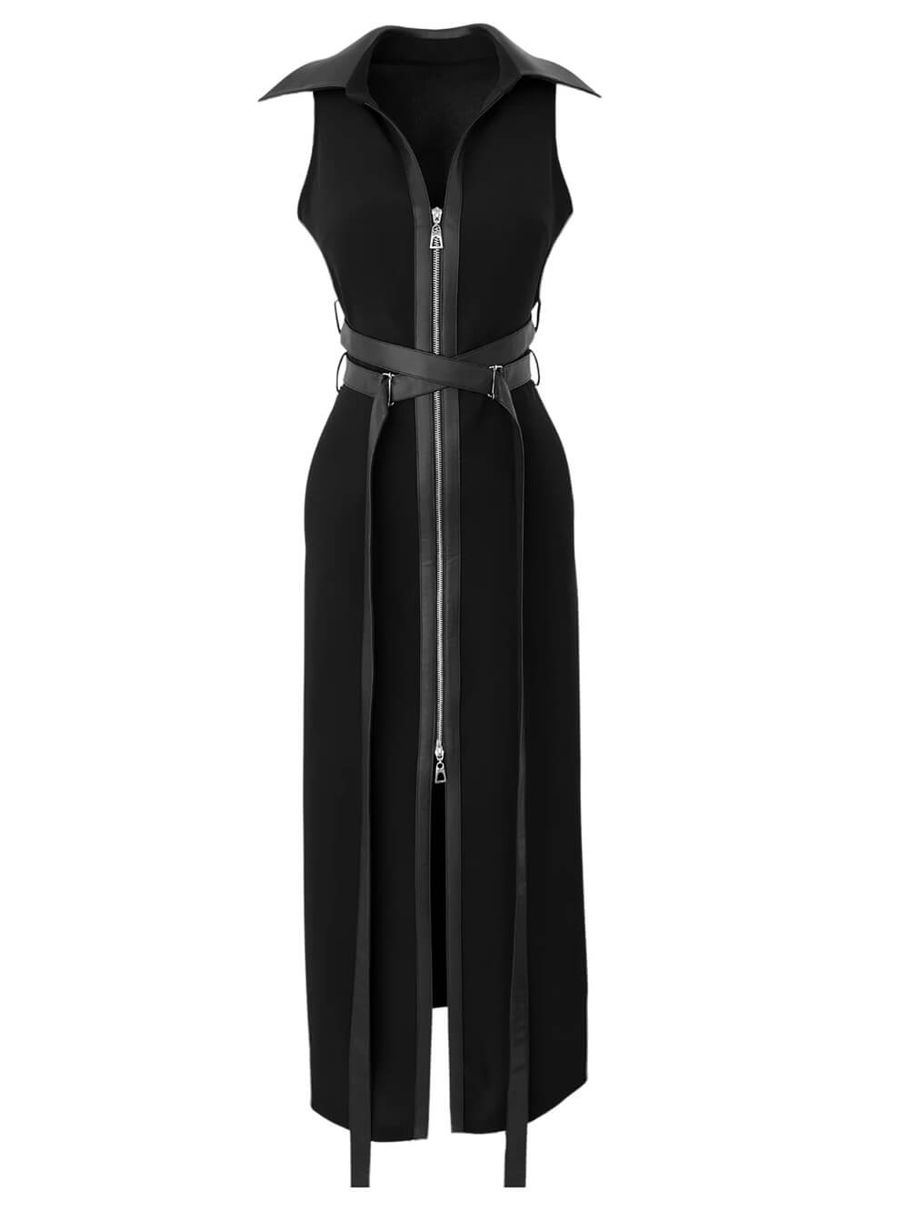 Retro Mode Zwarte Vetersluiting Rits Maxi Jurk