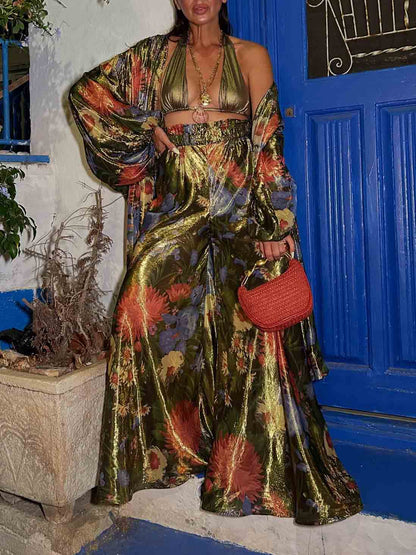 Unieke Bloemenprint Satijnen Kimono Blouse