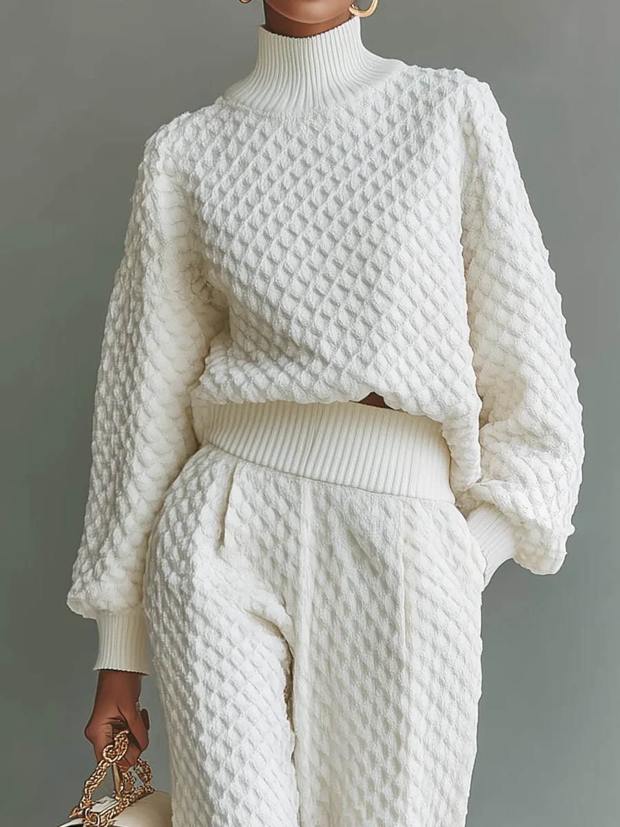 Casual Textured Knit Top & Broek Set