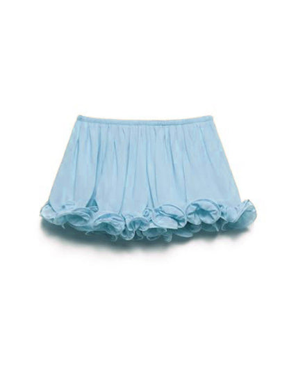 Exquise Chiffon Ruffle Rugloze Asymmetrische Top & Relaxed Shorts Set met Elastische Taille