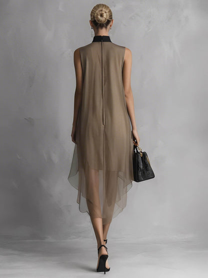 Elegante Mouwloze Asymmetrische Doorzichtige Chiffon Midi Jurk