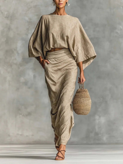 Casual Batwing Mouw Top & Rok Twee-delige Set