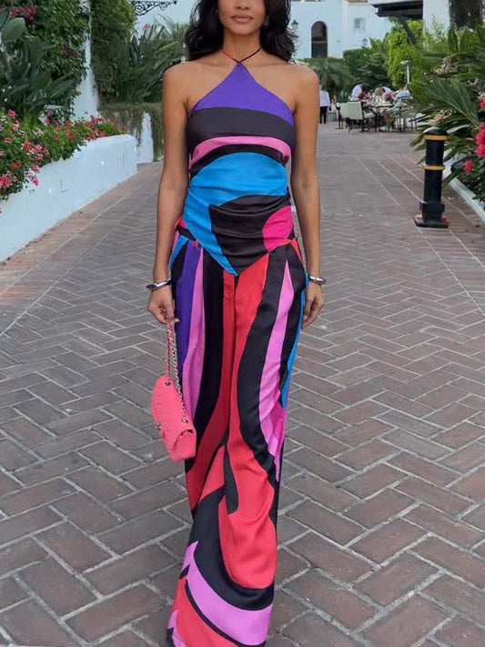 Vibrant Geometric Colorblock Rugloze Twee-delige Set