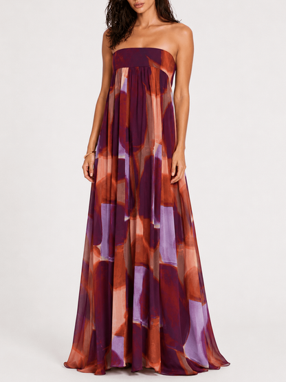 Abstracte Waterverfprint Maxi Jurk & Kimono Twee-Delige Set