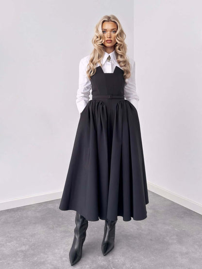 Klassiek Shirt & Pinafore Midi Rok Set