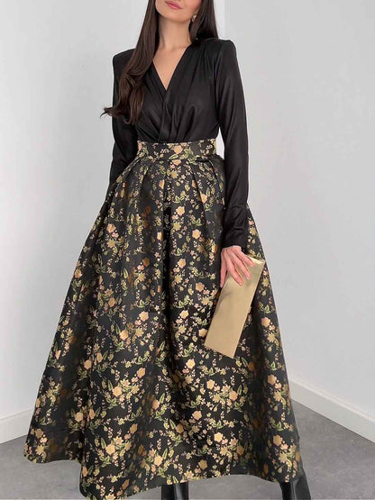 Elegante Jacquard Volle Rok Twee-delige Set