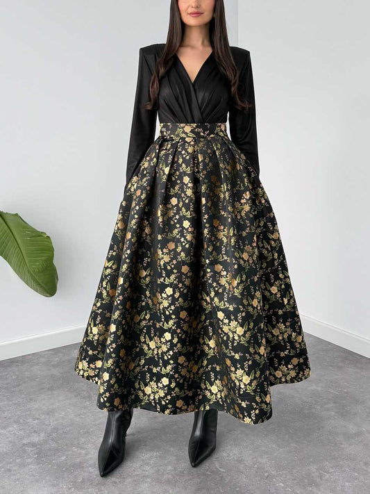 Elegante Jacquard Volle Rok Twee-delige Set