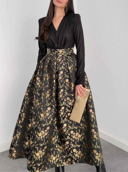 Elegante Jacquard Volle Rok Twee-delige Set