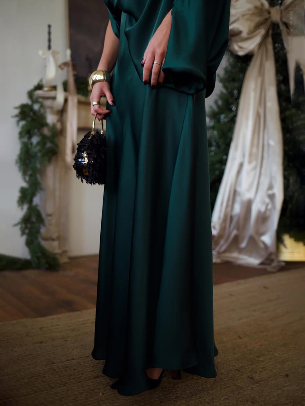 Exquise Satijnen Plissé Shirt en Hoge Taille Maxi Rok Set