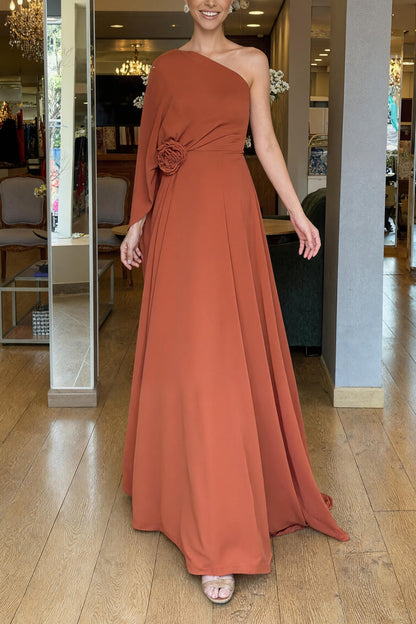 Elegante Chiffon Maxi Jurk met Één Schouder voor Feesten