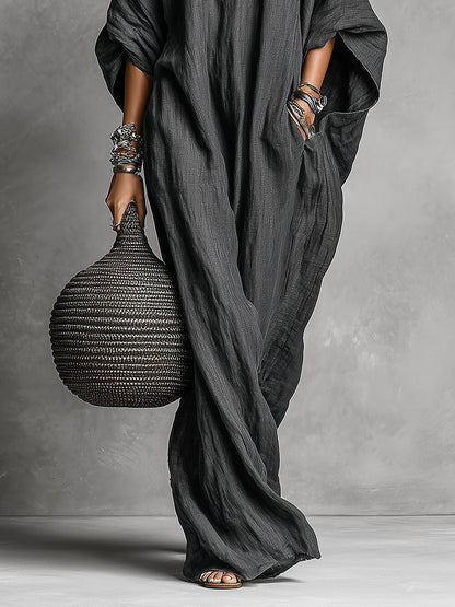 Casual Linnen Batwing Mouw Loose Maxi Jurk
