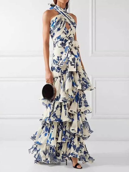 Unieke Boheemse Vakantie Stijl Strapless Lolita Swing Print Jurk