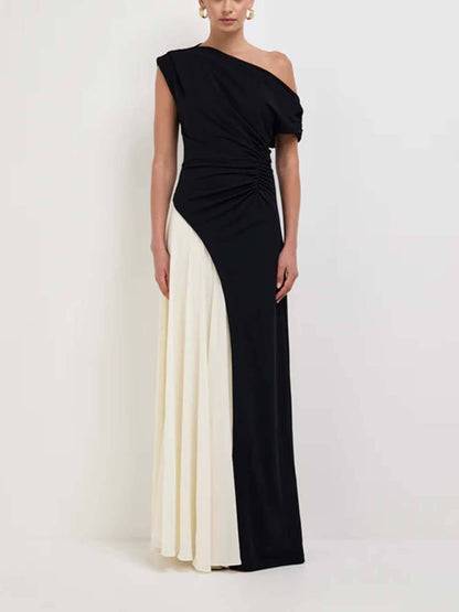 Elegante Asymmetrische Off-Shoulder Plissé Maxi Jurk