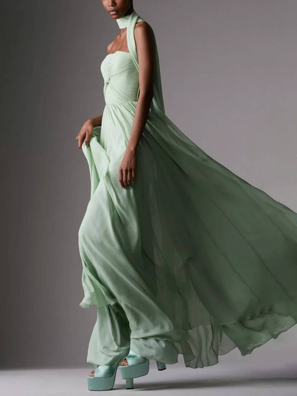 Elegante Mouwloze Plissé Lange Rok Met Riemloze Jurk