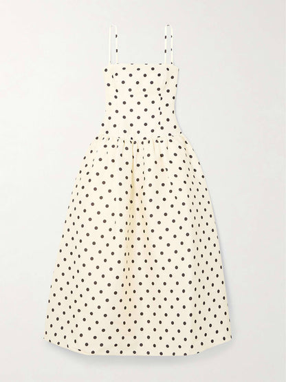 Klassieke Polka-Dot Print Satijnen Midi Jurk