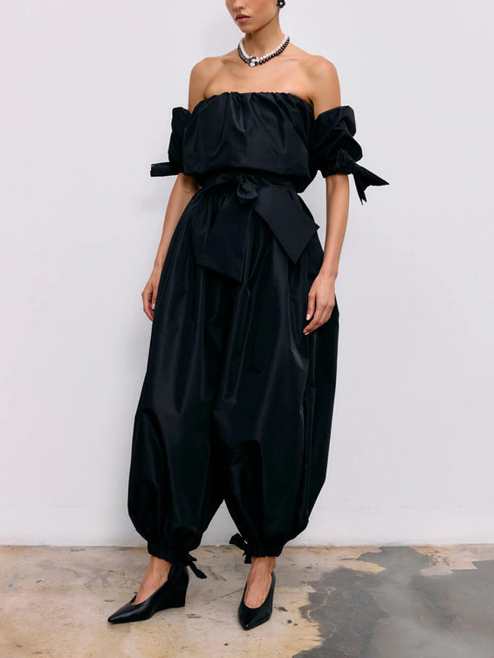 Exquise Strapless Top En Hoge Taille Strik Lantern Broek Set