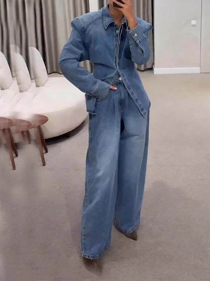 Modieuze Hoge Taille Pocket Wijde Jeans