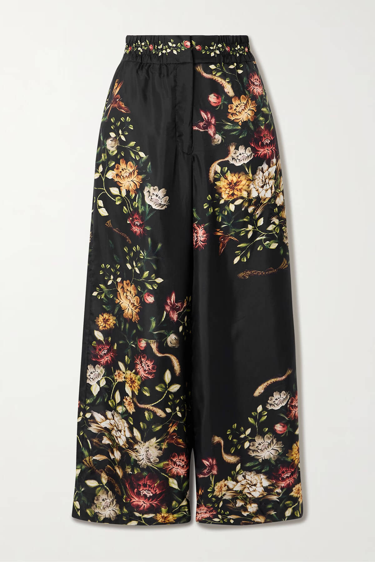 Exquise Gerimpelde Twill Crop Top & Bloemen Satijnen Wijde Broek Set