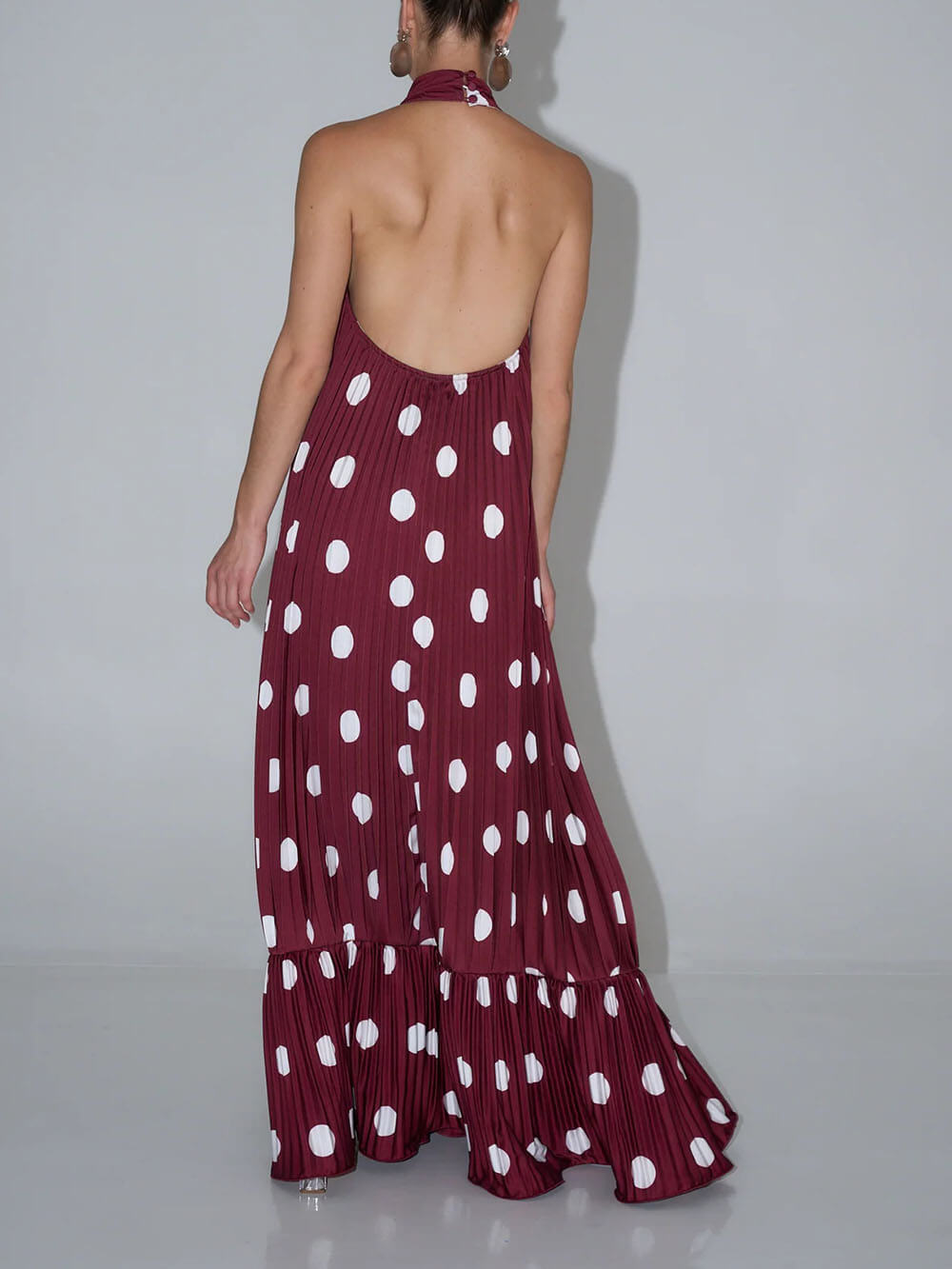Elegante Polka Dot Rugloze Halter Avondjurk Maxi Jurk