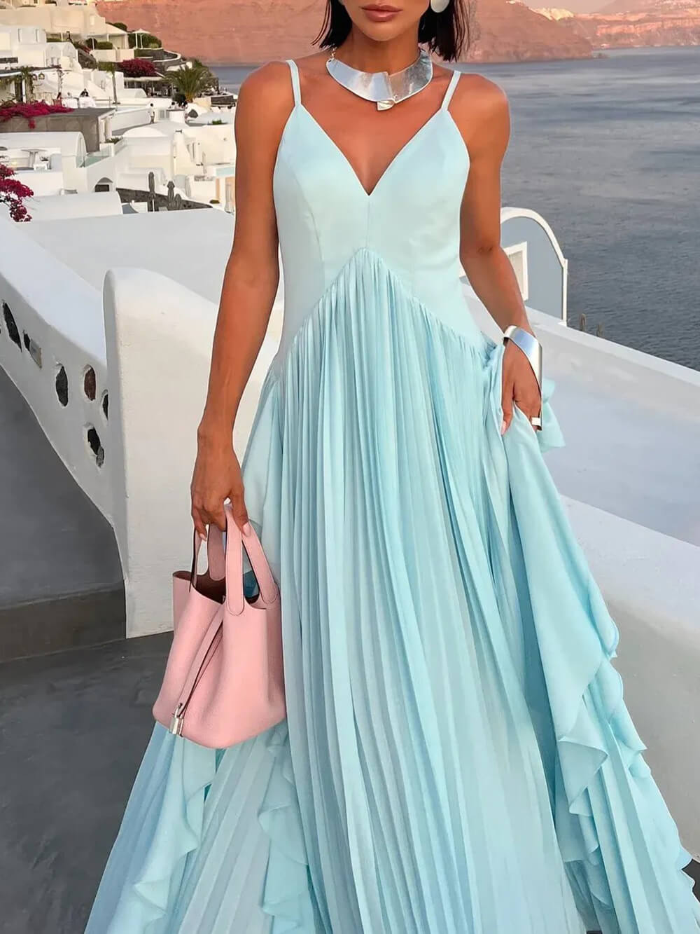 Delicate Glamour in Beweging Gelaagde Patchwork Rimpel Maxi Jurk