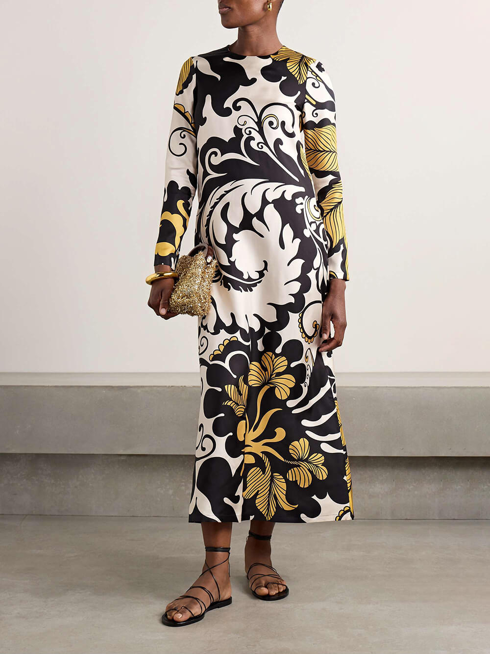 Unieke Satijnen Swing Print Twill Midi Jurk
