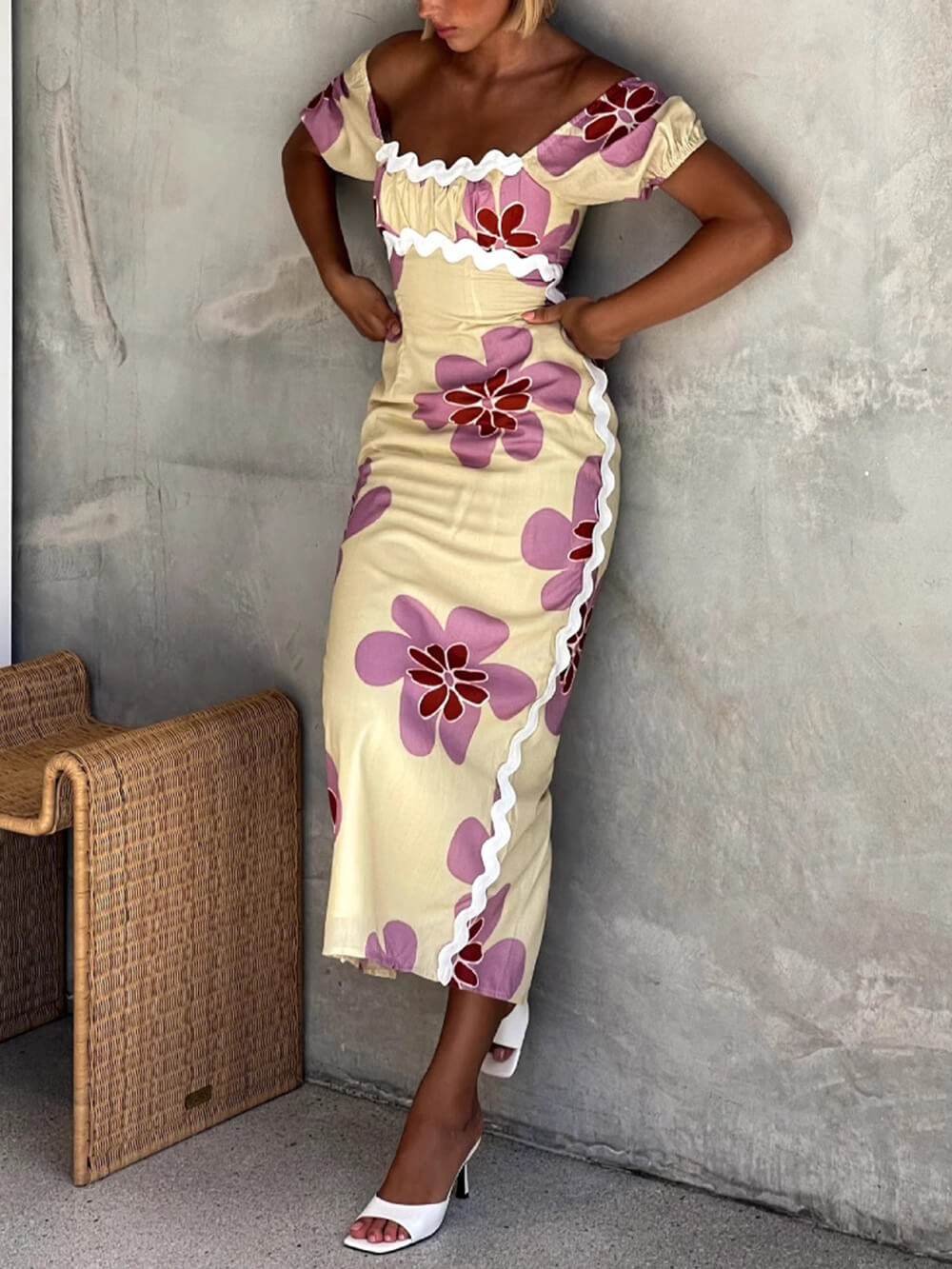 Casual Zomer Linnen Bloemenprint Midi Jurk