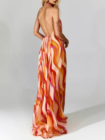 Elegante Gevlochten Halterjurk met Golfprint
