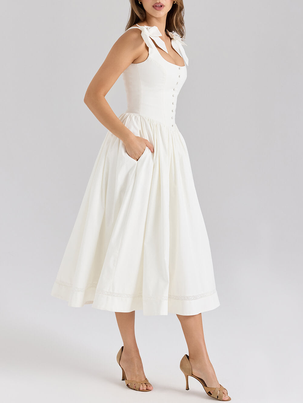 Retro Drape Strik Plissé Midi Jurk