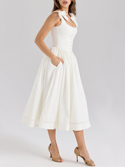 Retro Drape Strik Plissé Midi Jurk