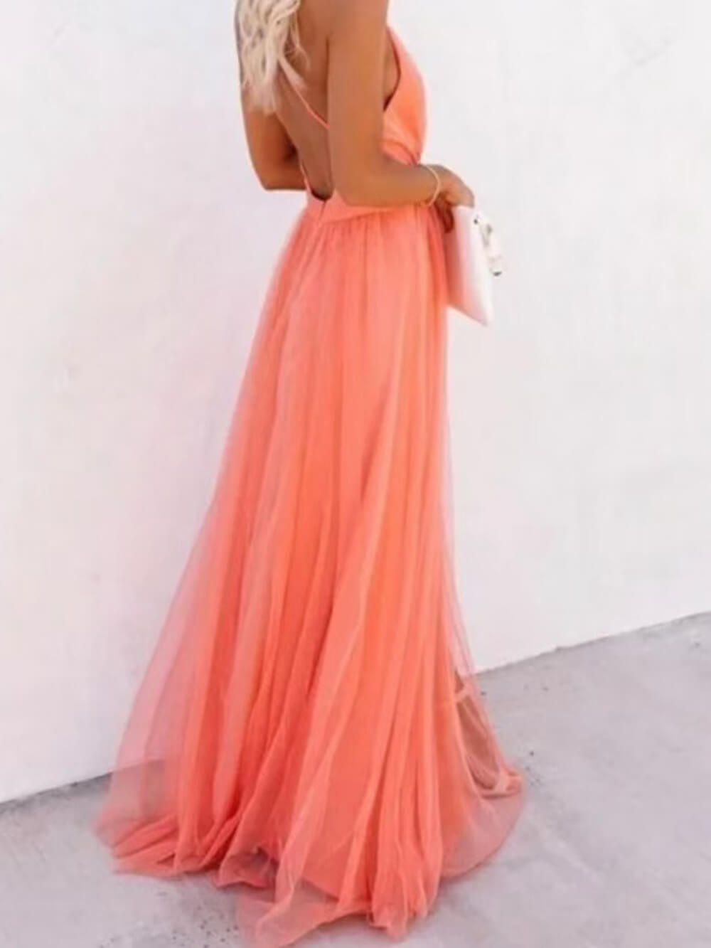 Chic Cut-Out Cross-Strap Chiffon A-Lijn Maxi Jurk