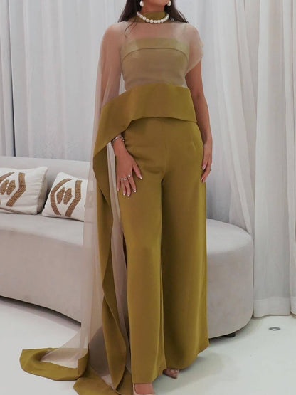Elegante en Sexy Mesh Cape Jumpsuit Twee-Delige Set