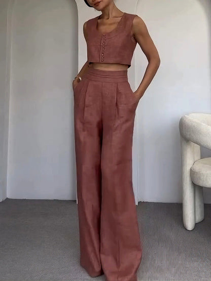 Casual Korte Vest En Broek Twee-delige Set