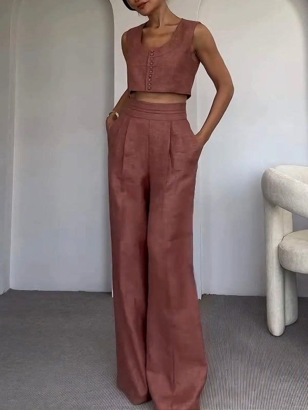 Casual Korte Vest En Broek Twee-delige Set