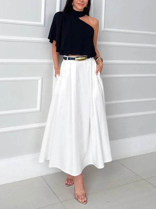 Elegante Asymmetrische Kraag Shirt & Rok Twee-Piece Set