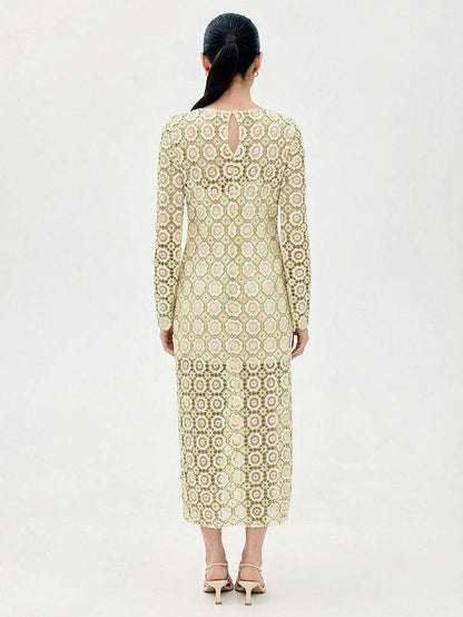 Elegante Maxi Jurk met Lange Mouwen van Haakwerk