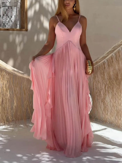 Delicate Roze Laagjes Patchwork Rimpel Maxi Jurk