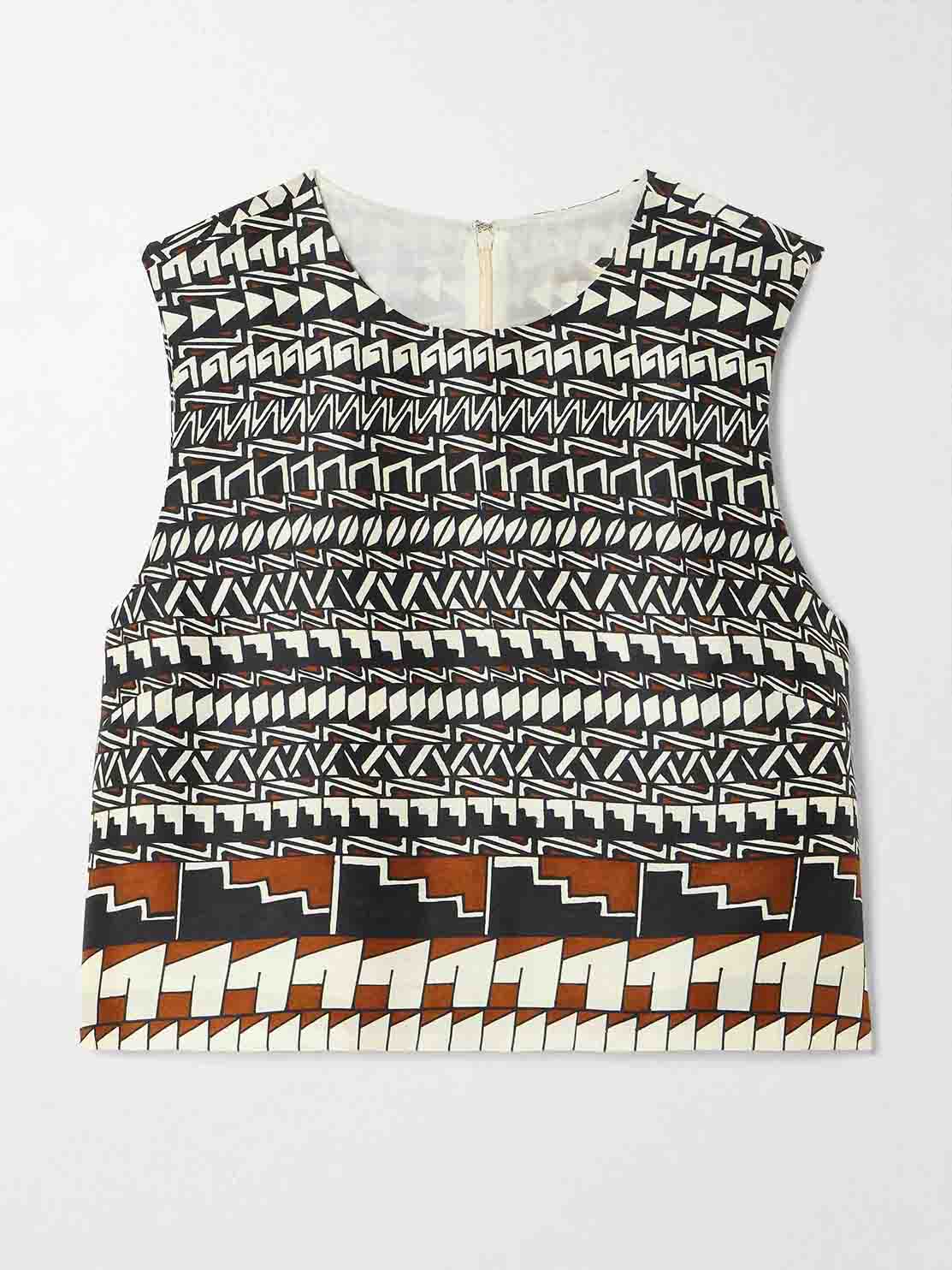 Geometrische Print Satijnen Crop Top & Midi Rok Twee-delige Set