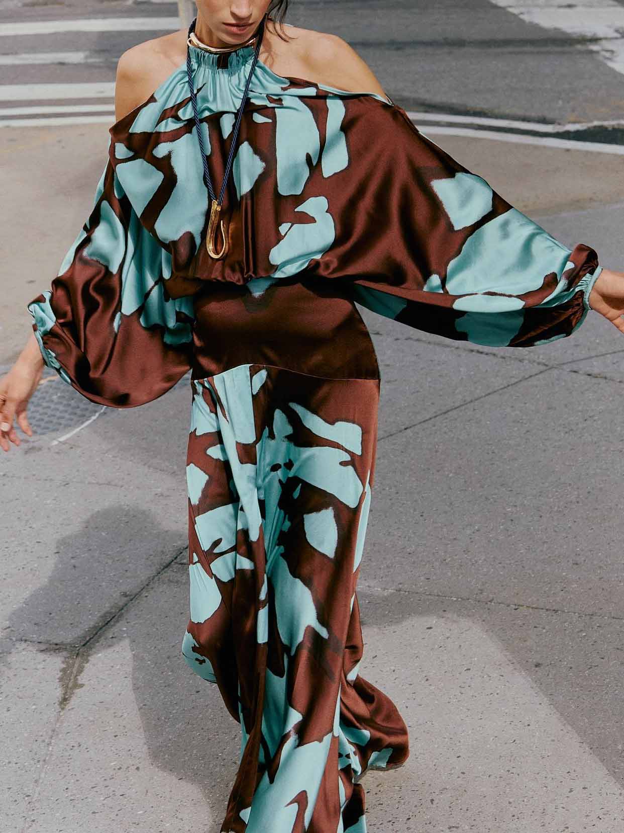 Elegante Off-Shoulder Abstract Print Maxi Jurk