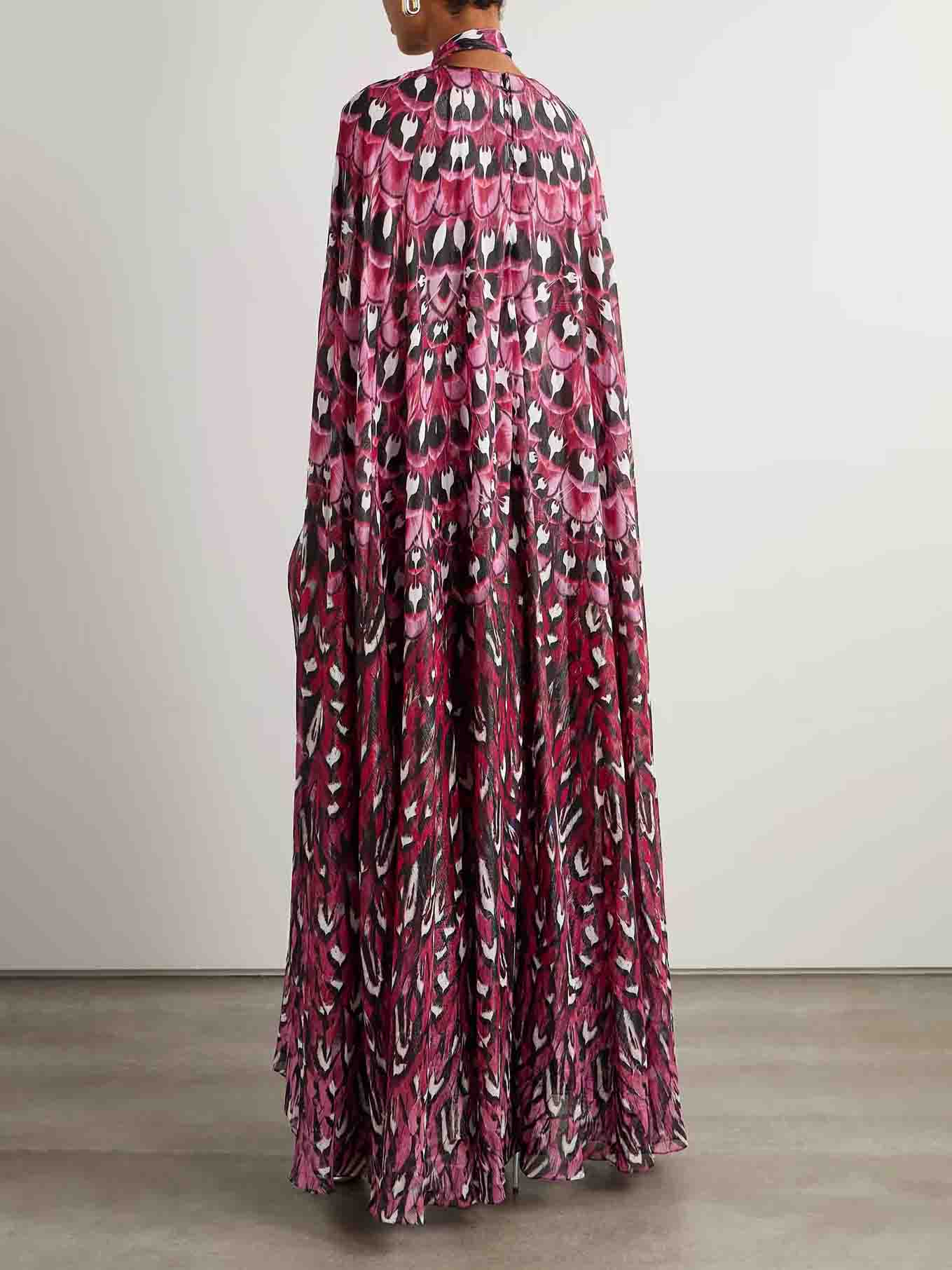 Exquise Floral Print Cape-stijl Maxi Jurk