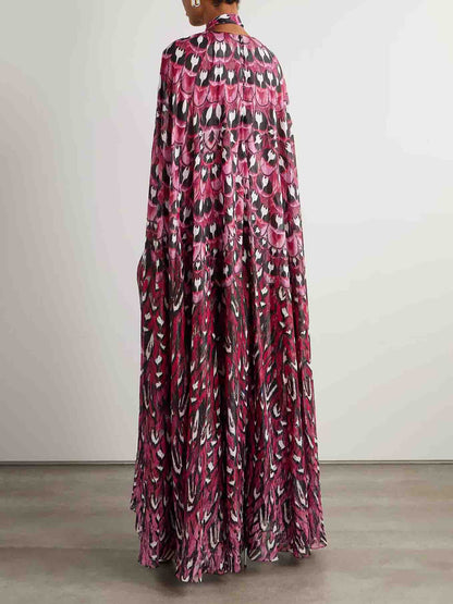 Exquise Floral Print Cape-stijl Maxi Jurk