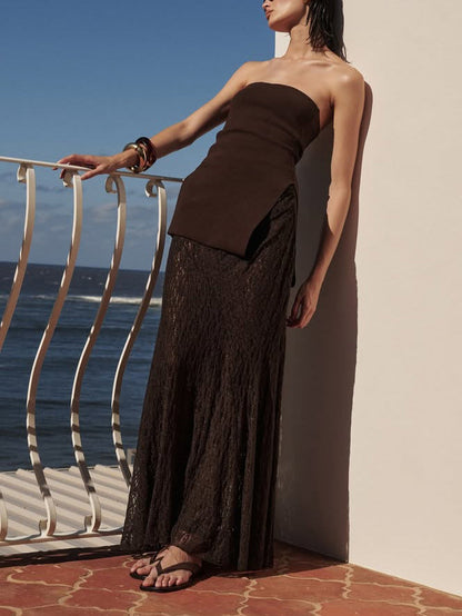 Minimalistische Off-the-shoulder Asymmetrische Top Twee-delige Set