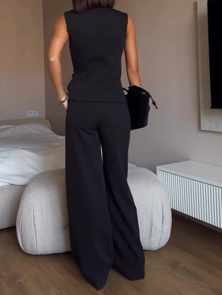Elegante Wrap Vest Broek Twee-Delige Set