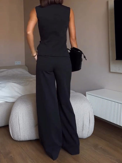 Elegante Wrap Vest Broek Twee-Delige Set