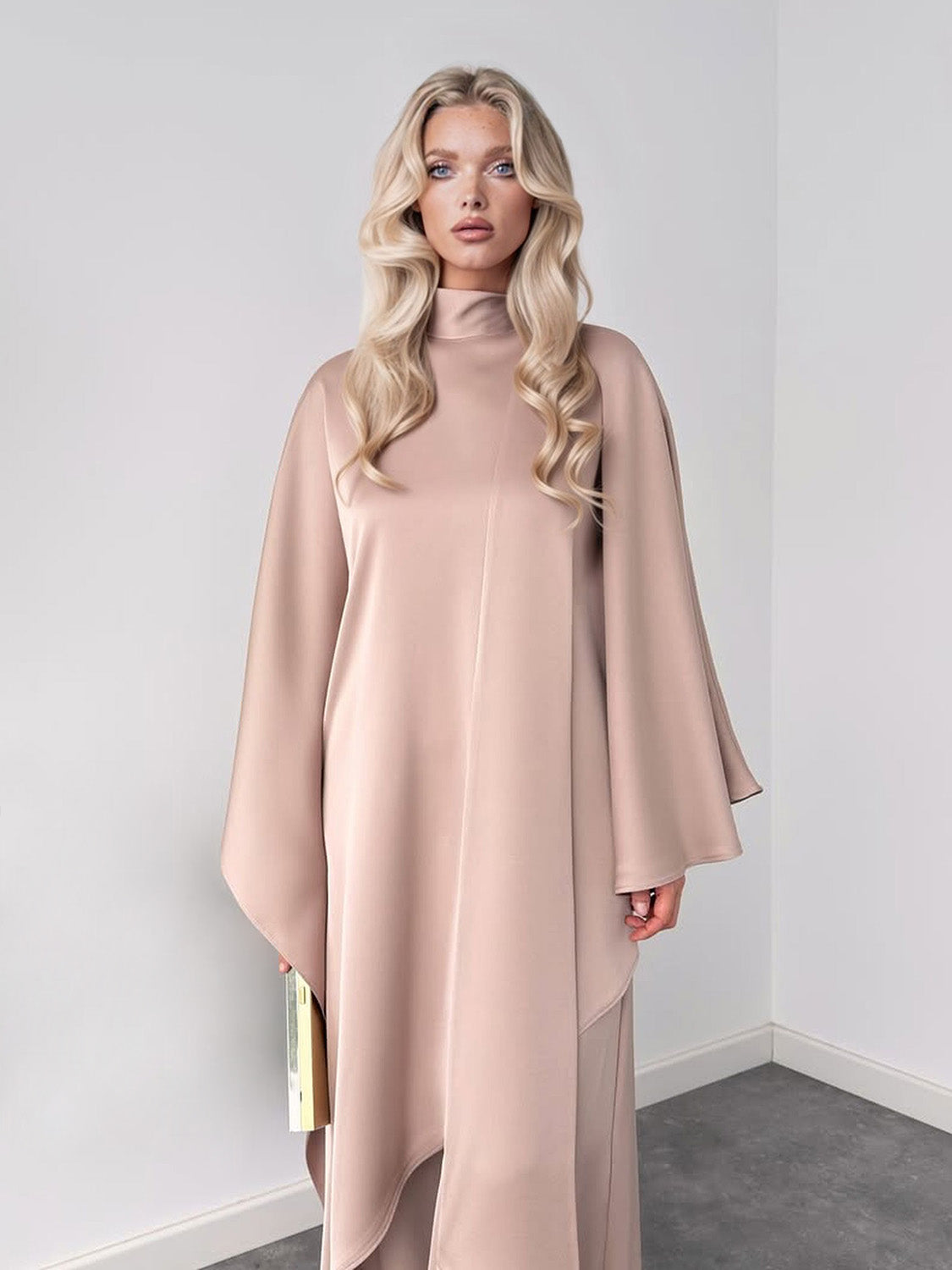 Elegante Hoge Hals Drapé Top En Wijde Broek Set