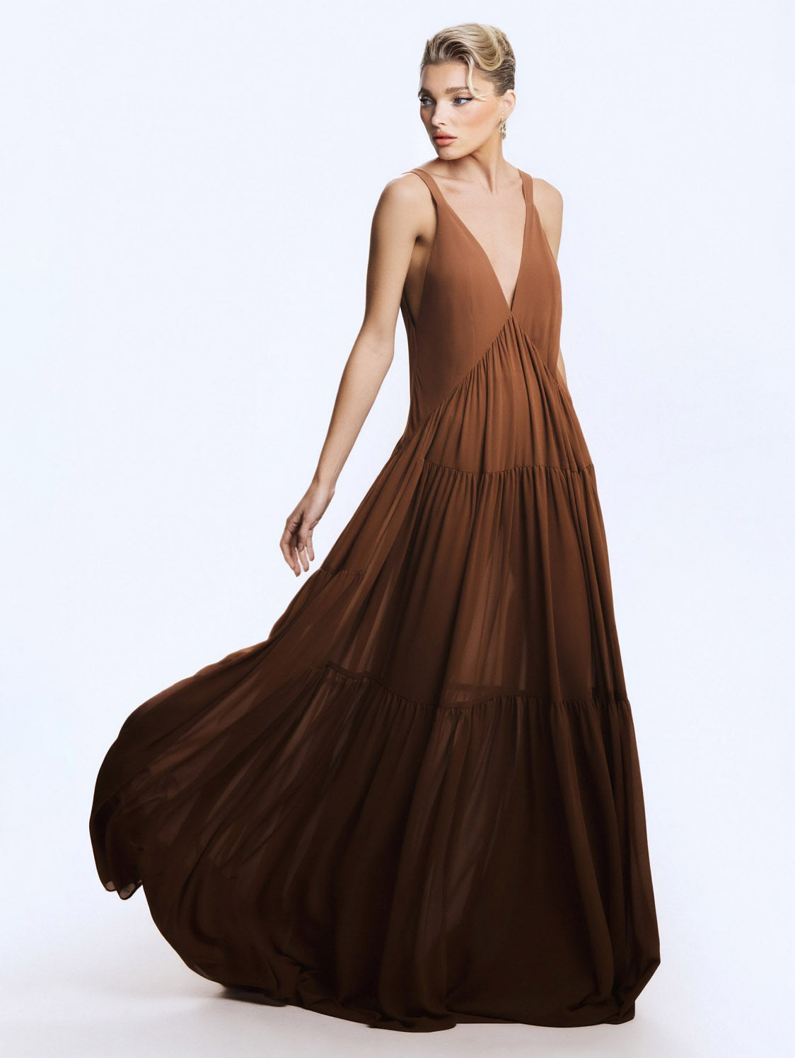 Elegante Chiffon Cape Top En Gelaagde Maxi Rok Twee-delige Set