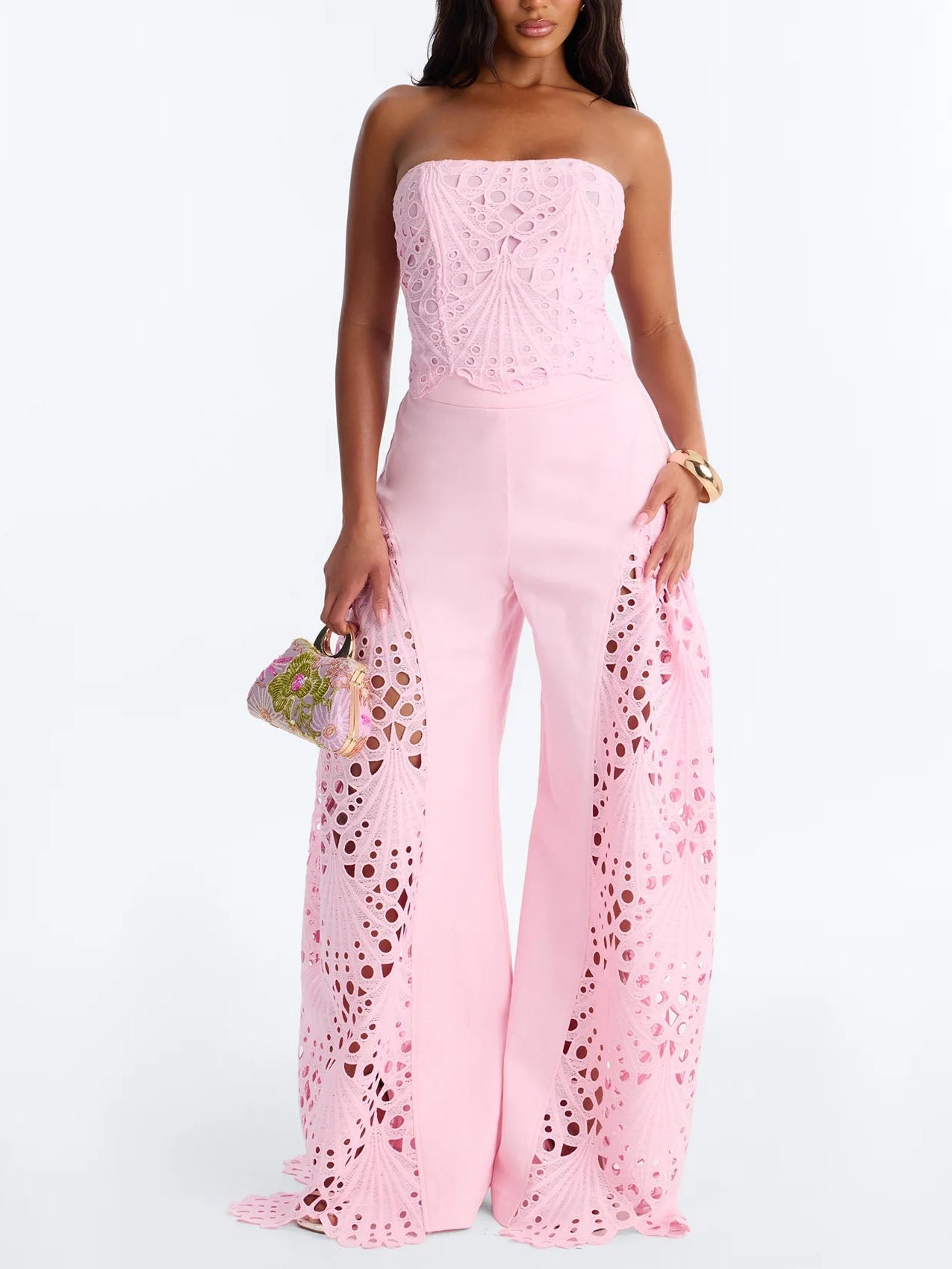 Kant Cut-out Strapless Flare Broek Twee-delige Set